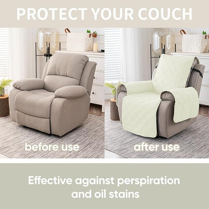 Easehomey 100% Waterproof Recliner Chair Covers, Non Slip Oversized Reclining Cover, Cover Furniture Protector Washable Chair Cover with Pocket,Elastic Straps for Kids,Pets,Dogs(Cream White,28")