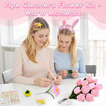 601PCS Complete Pink Pipe Cleaners Flower Kit–Pastel Pipe Cleaners for Flowers, DIY Craft Supplies for Projects, 6 Colors, with Floral Wires, Tape, Glue Sticks, Ribbon, Stamen, Manual & Video Tutorial