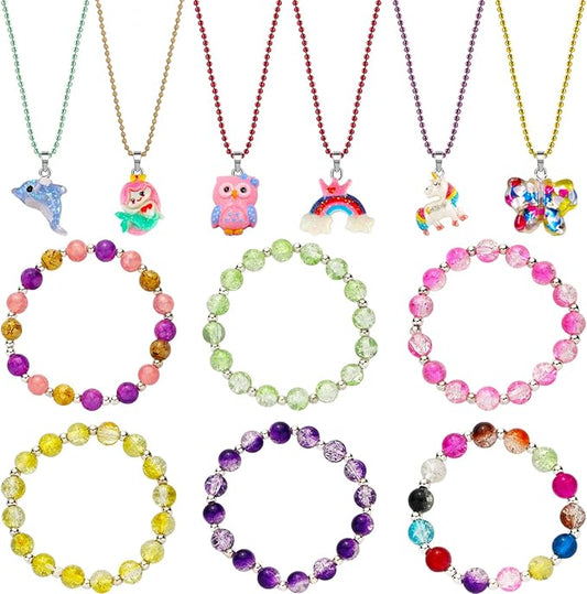 SOTOGO 12 Pieces Girls Necklaces and Bracelets Set Colorful Gift Party Favors Friendship Pretend Dress Up Play Jewelry for Kids Child Toddler, Cute Style