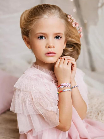 Lorfancy 24Pcs Beaded Bracelets for Girls Kids Toddler Jewelry Letter Beads Bracelet Bulk Rainbow Friendship Bracelets Colorful Princess Party Favors for Little Girls Ages 3 4 5 6 Years Old