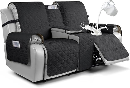 VANSOFY Loveseat Recliner Cover with Console 100% Waterproof Sofa Slipcovers Non-Slip Reclining Couch Cover Split Sofa Covers Furniture Protector for Pets, Dogs(Black)