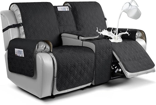 VANSOFY Loveseat Recliner Cover with Console 100% Waterproof Sofa Slipcovers Non-Slip Reclining Couch Cover Split Sofa Covers Furniture Protector for Pets, Dogs(Black)