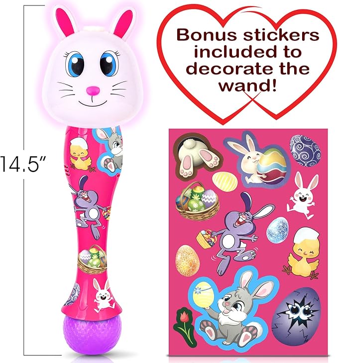 ArtCreativity Easter Bunny Bubble Wand (2 Pack), Easter Basket Stuffers for Toddler, 14" Light Up Automatic Bubble Maker with LED & Music, Bubbles for Kids, Toys for Toddlers 1-3