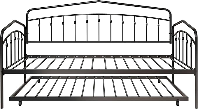 Christopher Knight Home Fox Twin Daybed with Trundle, Metal Sofa Bed Set, Rollaway Daybed Couch Bed Frame for Bedroom Living Room Guest Room, Elegant and Simple Style, Anti-Noise, Easy Assembly, Black