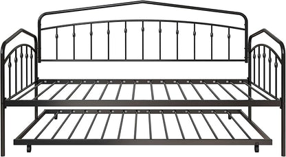 Christopher Knight Home Fox Twin Daybed with Trundle, Metal Sofa Bed Set, Rollaway Daybed Couch Bed Frame for Bedroom Living Room Guest Room, Elegant and Simple Style, Anti-Noise, Easy Assembly, Black
