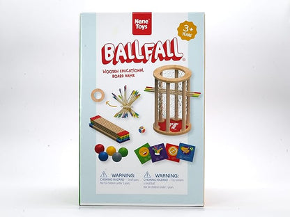 Nene Toys Ballfall, Montessori Toy from 3 Years - Educational Board Game with Colourful Sticks, Dice & Cards - Wooden Toy for Boys and Girls 3-9 Years - Children's Game from 3 Years