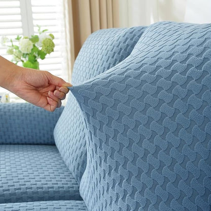 vctops 4 Pieces Jacquard Plush Recliner Slipcovers Stretch Soft Sofa Couch Cover Anti-Slip Solid Color Furniture Protector with Elastic Bottom for Kids Cats Dogs (Lake Blue,1 Seat)