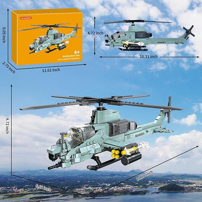 597 Pcs AH-1Z Viper Helicopter Building Set,STEM Military Army Airplane Building kit,Plane Model Collectible Home Decor,Air Force Building Block Toys,Military Toy Gifts for Kids Teens Adults