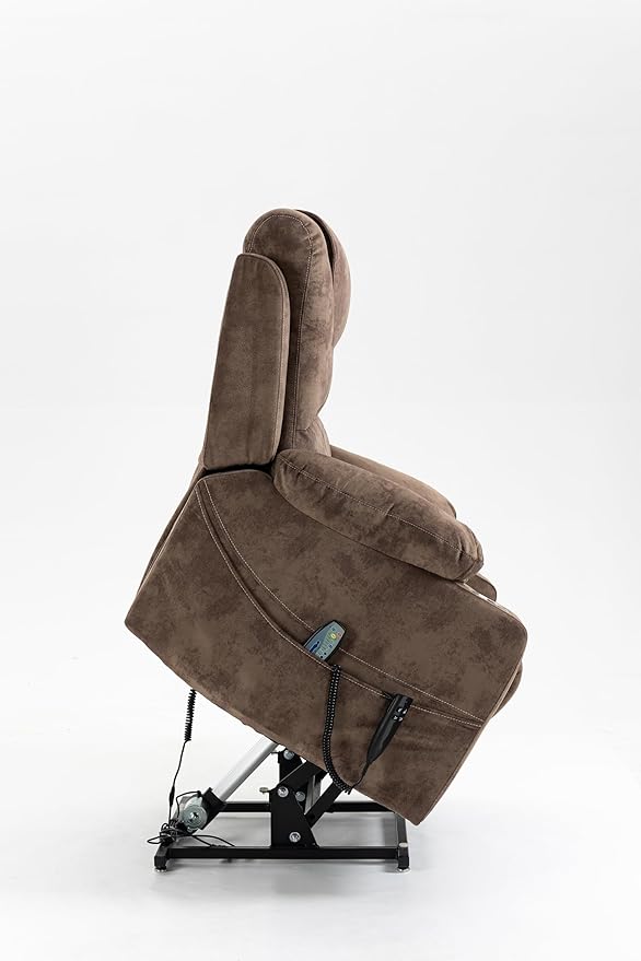 FANYE Electric Power Lift Chair for Elderly W/Massage and Heat, Infinite Positions 2 Remote Controllers Oversized Velvet Upholstered Recliner & Armchair W/Side Pockets & Cup Holders, Brown V