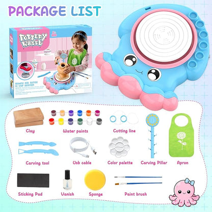 Aujazyble Pottery Wheel for Kids, Complete Pottery DIY Art & Craft Kit Toy, Arts and Crafts for Kids Ages 8-12, Girls Boy Toys Birthday Halloween Christmas Gift for Kid Ages 6 7 8 9 10 11 12+, Blue