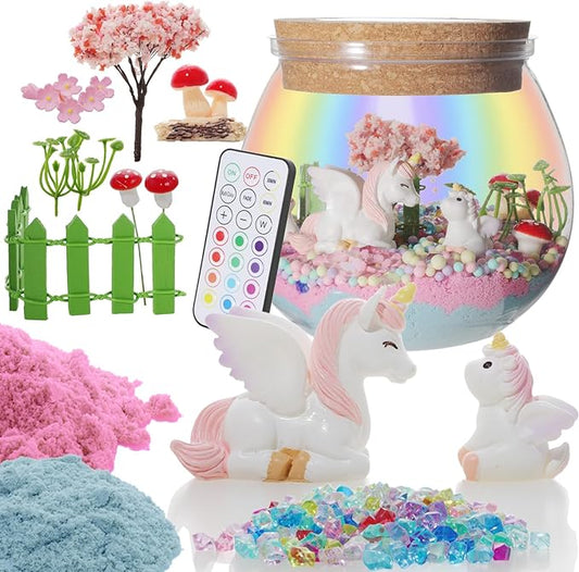 Unicorn Terrarium Kit for Girls - Light Up Terrarium Kit for Kids - Unicorn Arts and Crafts Gifts for Kids- Cool Birthday Gifts Toys for Grils Ages 6 7 8 9 10 11 12 Years Old