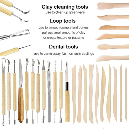 57PCS Ceramic Clay Tools Set with Plastic Case Modeling Pottery Sculpting Tools Kits for Beginners Professionals Kids After School Ceramics Classes