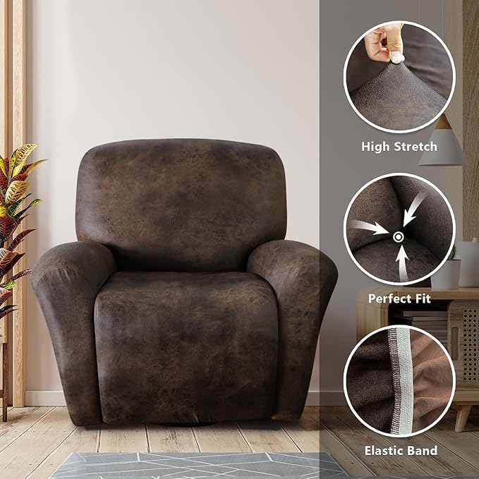 molasofa Leather Like Recliner Chair Covers - Large Lazy Boy Recliner Chair Covers for Reclining Chair 4 Pieces Washable Recliner Slip Covers That Stay in Place (Dark Brown