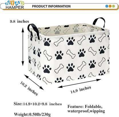NTAOHAMPER Rectangular Storage Basket,Collapsible Gift Basket with Handles,Kids Toys/Books Box,Room Decor(Paw)