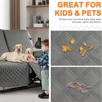 Recliner Covers Non Slip Waterproof Large Recliner Chair Covers for Leather Chairs Reversible Recliner Sofa Cover for Living Room Recliner Furniture Protectors Covers for Pets Kids, Gray