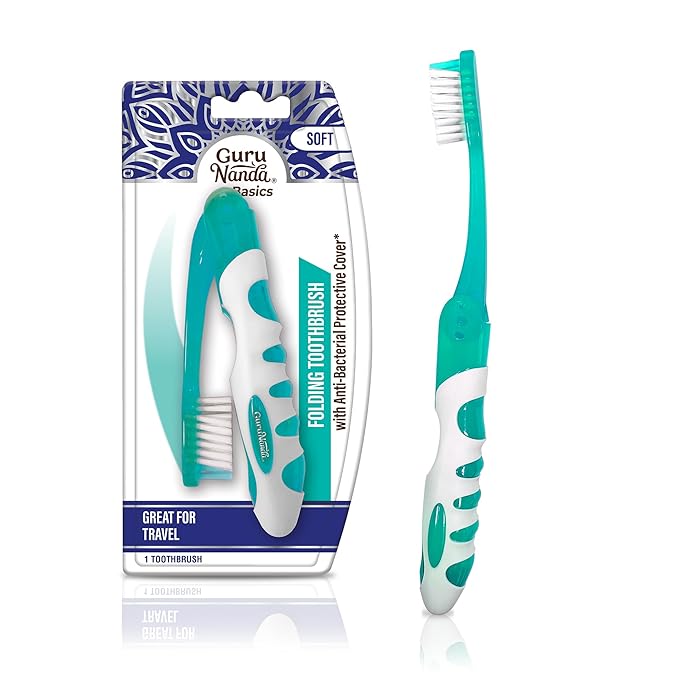 GuruNanda Folding Toothbrush with Built-in Cover, Perfect for Travel, Hiking & Camping, Compact & Portable, On-The-go Toothbrush with Soft Bristles & Ergonomic Handle, for Adults & Kids (1 Count)