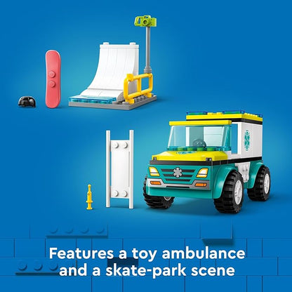 LEGO City Emergency Ambulance and Snowboarder Toy Vehicle Playset for Kids, Boarder and Paramedic Minifigures, Imaginative Pretend Play Winter Toy for Boys and Girls Ages 4 and Up, 60403