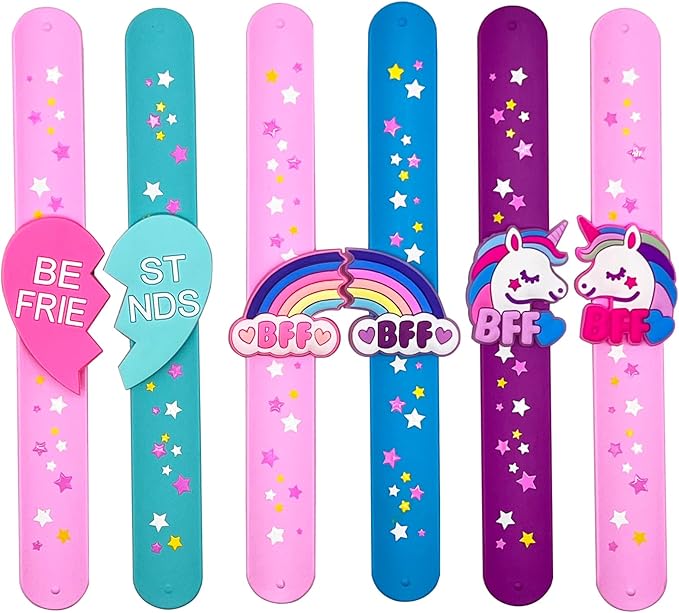 Friend Style Theme Slap Bracelets Party Favors-Cute Unicorn Rainbow Silicone Wristbands (6pack) for Boys & Girls Birthday Party Supplies