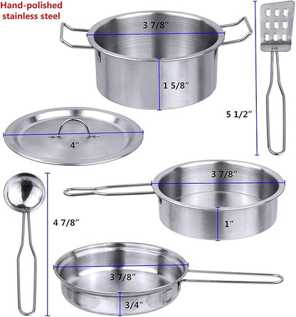 Click N' Play Kids Kitchen Pretend Play Toy, Toddlers Stainless Steel Pot and Pans Cookware and Accessories Playset with Play Food, Kitchen Play Set for Girls and Boys Ages 3 Years and Up, 12 Pieces