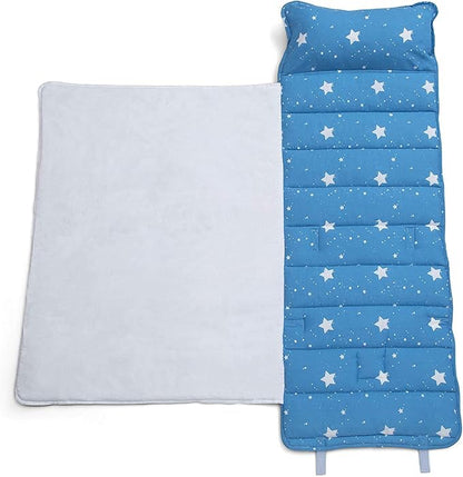 Delta Children Nap Mat - Includes Pillow & Blanket for Toddlers and Kids; Features Carry Handle w/Strap Closure and Name Tag; Rollup Design is Ideal for Preschool and Daycare; Personalization Optional