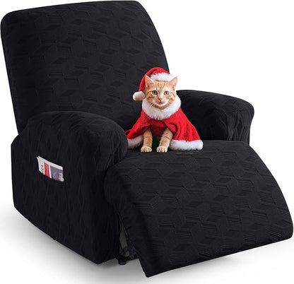 TAOCOCO Oversized Recliner Cover Stretch Recliner Chair Covers, Jacquard Reclining Chair Cover, Furniture Protector Sofa Slipcovers Couch Covers with Elastic Bottom for Kids, Pets (Black)