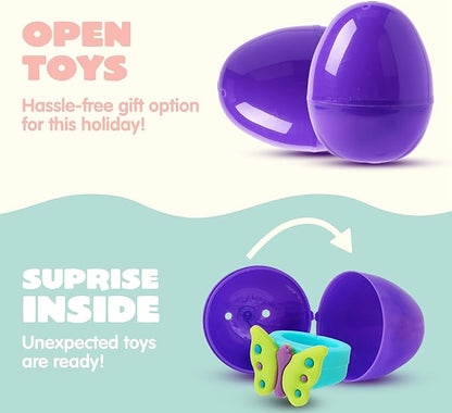 JOYIN 120 Pcs Prefilled Easter Eggs with Novelty Toys and Plus Stickers Inside, Plastic Easter Eggs Fillers, Basket Stuffers Egg Hunt Supplies, Theme Party Favor