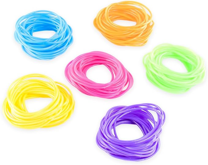 Super Z Outlet 80s Colorful Retro Rock Pop Star Rainbow Diva Disco Jelly Neon Gel Stretchable Bracelets Bands for Theme Events, Colorful Assortment, Assorted Toy Party Favor Prizes (Assorted 144pk)