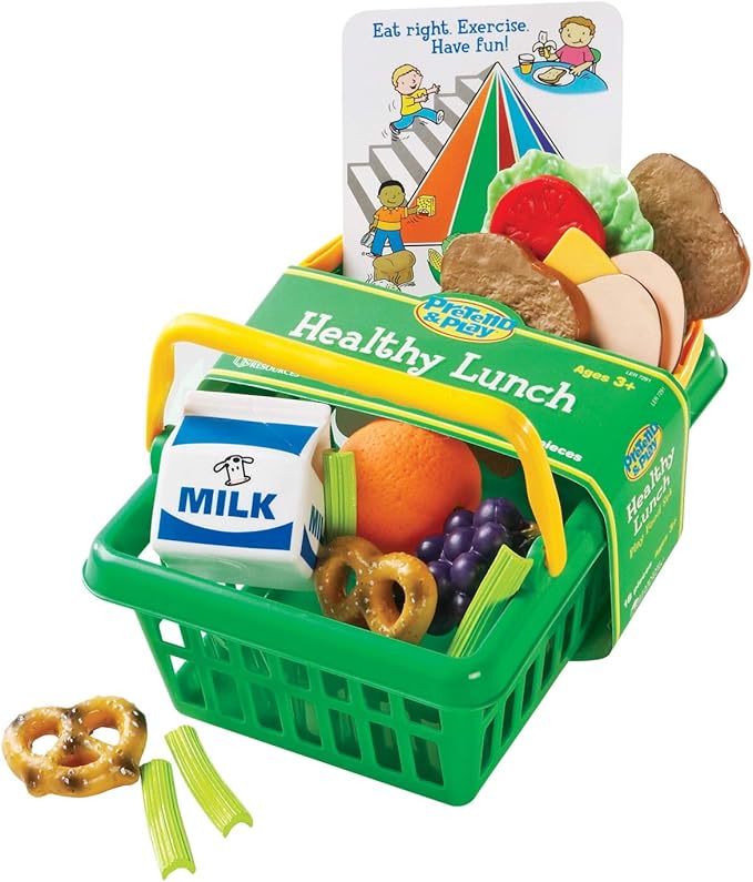 Learning Resources Healthy Lunch Basket - 17 Pieces, Ages 3+ Pretend Play Food for Toddlers, Preschool Learning Toys, Kitchen Play Toys for Kids