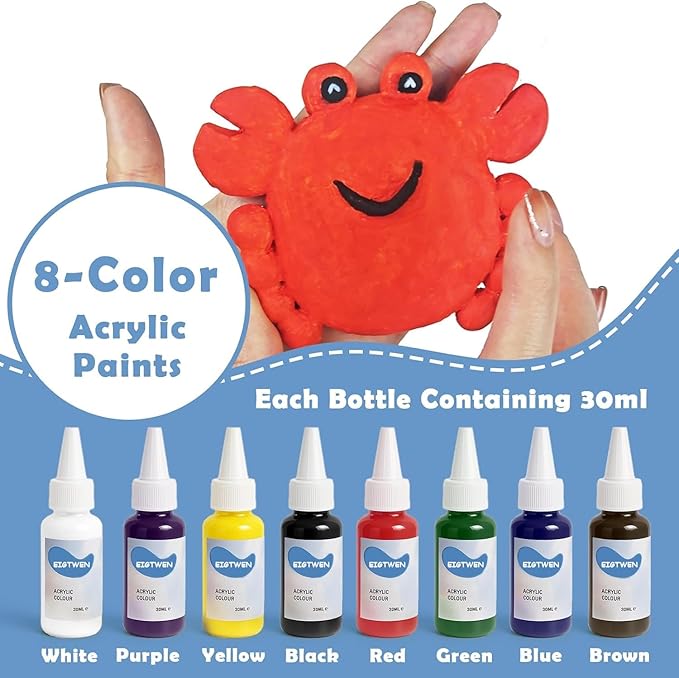 EIGTWEN 20pcs Air Dry Clay for Adults Kit, Includes Air Dry Clay and 50ml Gloss Glaze, Sculpting Tools, 8 Colors of Paint, Paintbrushes, Brushes, Sponges, A Surprise Gift for Art and Craft Enthusiasts