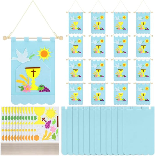 12 Set First Communion Banner Craft Kit Felt Holy 1st Communion Banner Church and Sunday School Crafts for Kids DIY Craft Supplies Decor, 9 x 12 Inches(Vibrant Color)