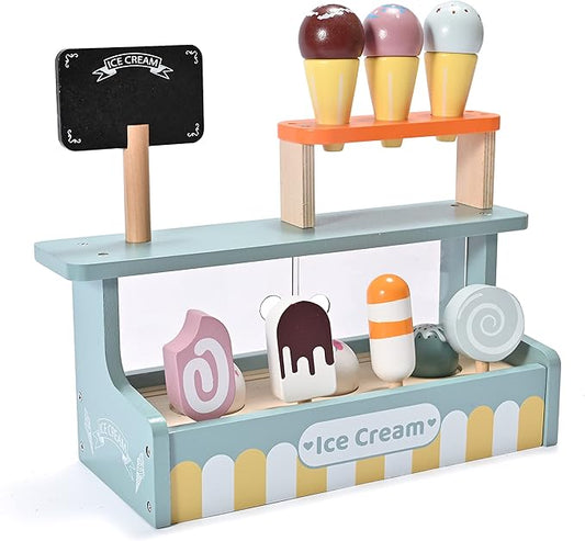 Wooden Ice Cream Toy Set, Toddler Pretend Play Kitchen Accessories Kids Wooden Toys for Kids, Perfect for Christmas Birthday Gift