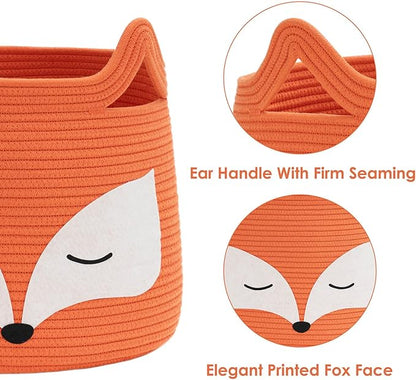 Fox Decor Basket, Nursery Basket for Baby Clothes, Toys, Laundry, Blanket, Cute Animal Storage Box, Large Woven Gift for Kids, Baby Showers-15.7"L x 11.8"H, Orange