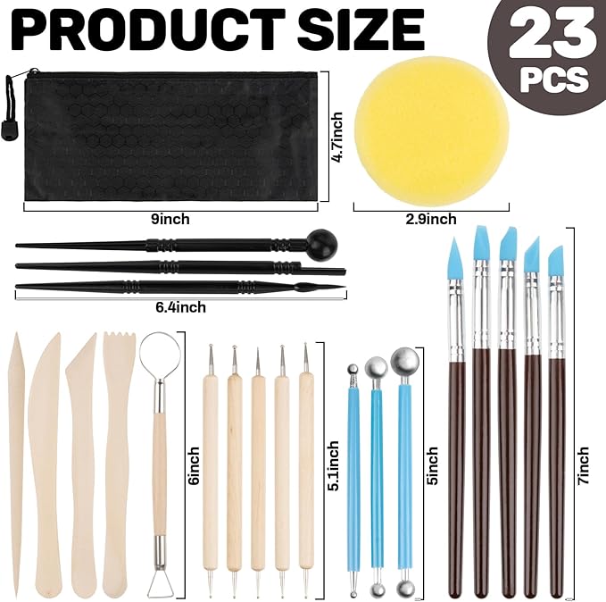 MAQIHAN Clay Tools - 23 PCS Clay Tools Sculpting Air Dry Clay Tools Pottery Tools Clay Tool Kit for Clay, Pottery, Carving, Sculpting, Ceramic, Drawing, Dotting, Molding, DIY