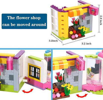 BRICK STORY Girls Friends Supermarket Building Set 376 PCS, Seaside Grocery Store Flower Shop Building Kit, Beach Shopping Mall Toy Educational Building Blocks Gift for Kids Ages 6-12