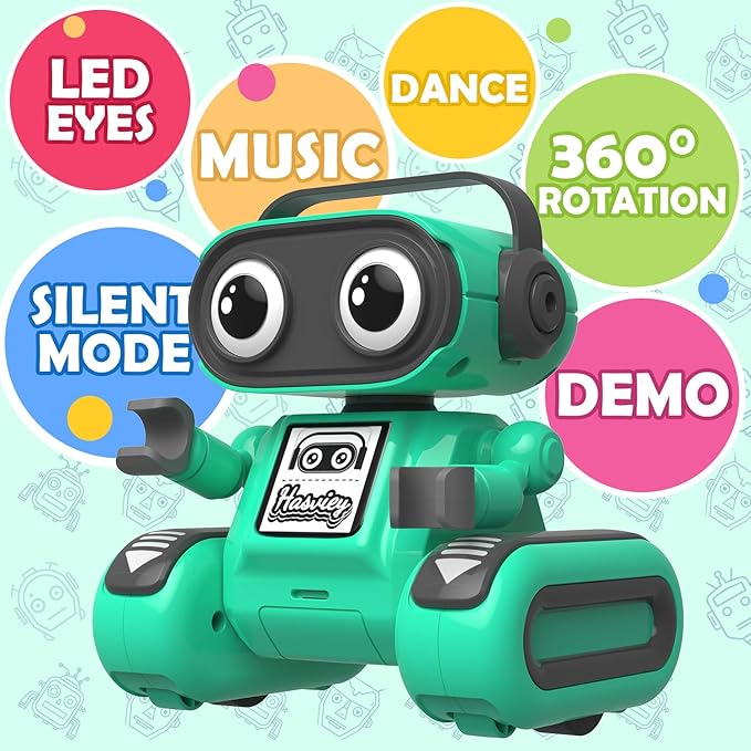 Robot Toys for Kids, Rechargeable Remote Control Toys for Boys 3-5, RC Robots with Auto-Demonstration, Recording, Repeat, Flexible Head & Arms, Dance Moves, Music, Gift Ideas for Birthday Xmas