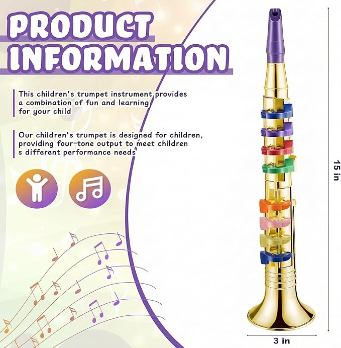 Lewtemi Gold Clarinet Musical Instruments Toy for Kid Toddler Fake Plastic Preschool Music Toy Gift Portable Wind Instrument Early Educational Teaching Songs Gifts for Toddlers Children