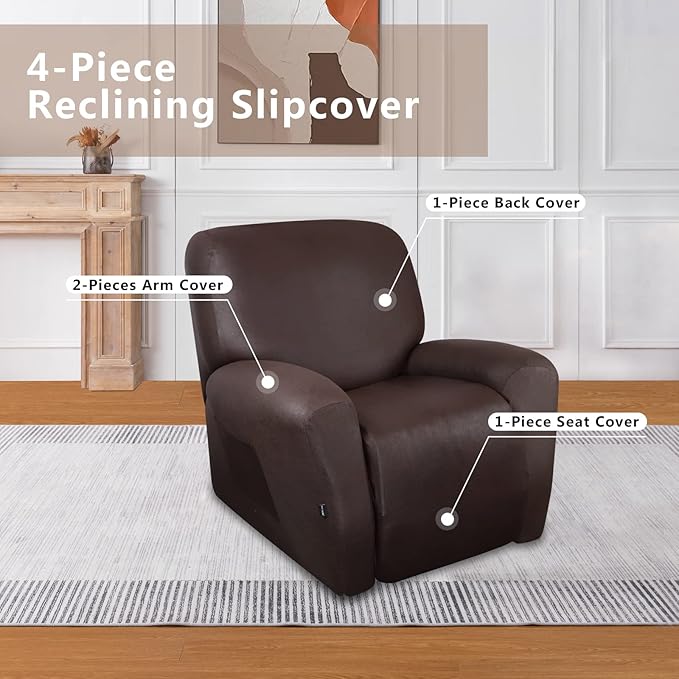 molasofa Recliner Chair Covers Large Size Oversized - 4 Pieces Leather Like Extra Large Recliner Chair Covers Stretch Recliner Slipcover for Lazy Boy Wide Recliner Chair Washable (Chocolate)