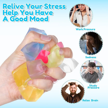 Simgoing 200 Pcs Mini Ice Cube Stress Balls Bulk Fidget Squeeze Square Ball Stress Relief Sensory Playthings Ice Cube for Adults Birthday Valentines Gifts Party Favor Prize Bags Box Filling, 8 Colors