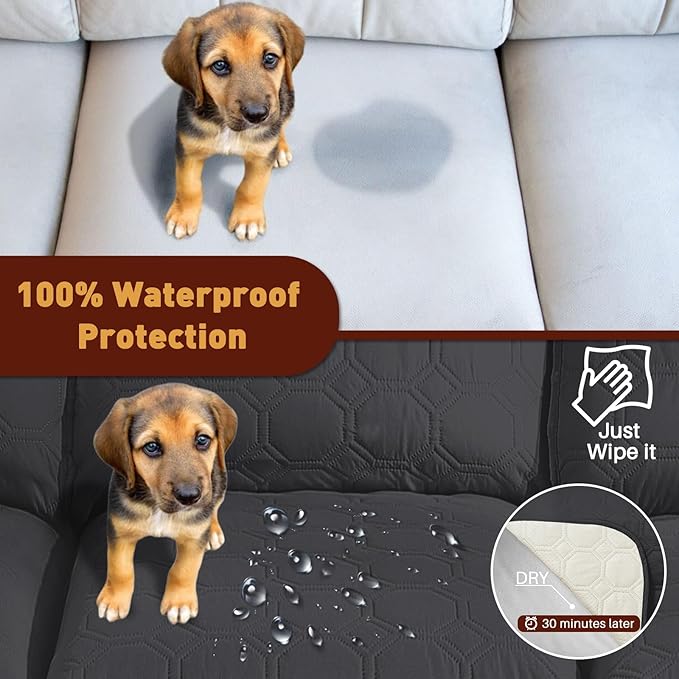 XINEAGE 100% Waterproof Recliner Chair Cover, Non Slip Covers for Recliner Chair with Pocket, Washable Dog Recliner Couch Cover with Elastic Straps (Black, 22")