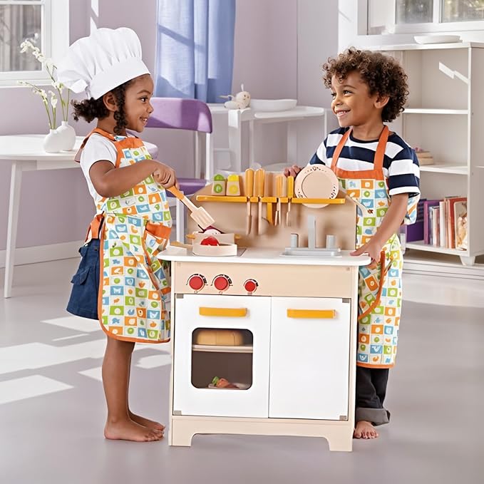 Hape Gourmet Kitchen Kid's Wooden Pretend Play Kitchen Set |Sink, Stove, Baking Oven, Cabinet, Turnable Knobs & Spice Shelf