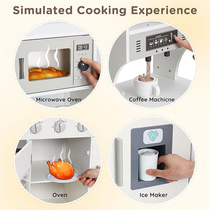 SainSmart Jr. Kitchen for Kids, Wooden Play Kitchen with Toy Storage System, Toy Kitchen Set with Plenty of Play Features, Kids Play Kitchen Designed, Gift for Ages 3+ White