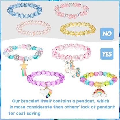 Hicarer 9 Pieces Unicorn Girls Bracelets for Toddler Little Girls Rainbow Bracelets Princess Colorful Cute Beaded Jewelry for Gift Goodie Bag Stuffers Birthday Party Favors(Crystal Style)