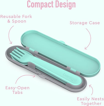 Bentgo Kids Utensil Set - Reusable Plastic Fork, Spoon & Storage Case - BPA-Free Materials, Easy-Grip Handles, Dishwasher Safe - Ideal for School Lunch, Travel, & Outdoors (Puppy Love)