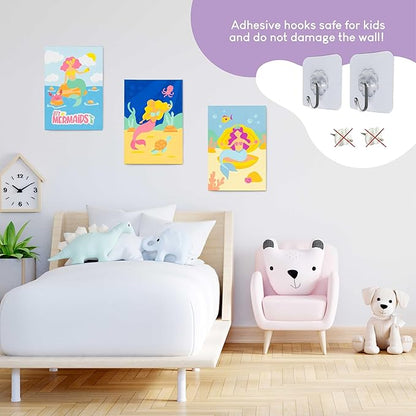 BONNYCO Paint by Numbers Kit for Kids Mermaid Pack 3 Canvas Paint by Number Canvas Framed Mermaid Gifts for Girls Arts and Crafts, Kids Paint by Number Kits, Pre Drawn Canvas for Painting for Kids