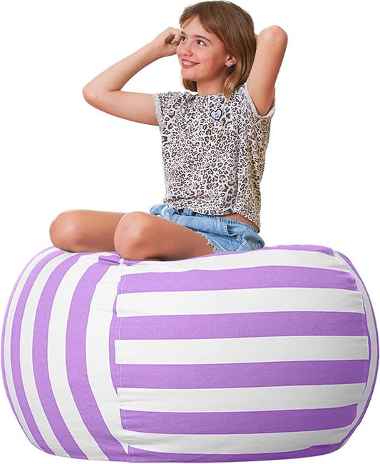 Aubliss Stuffed Animal Bean Bag Storage Chair (Purple/White Striped, Large (38''))