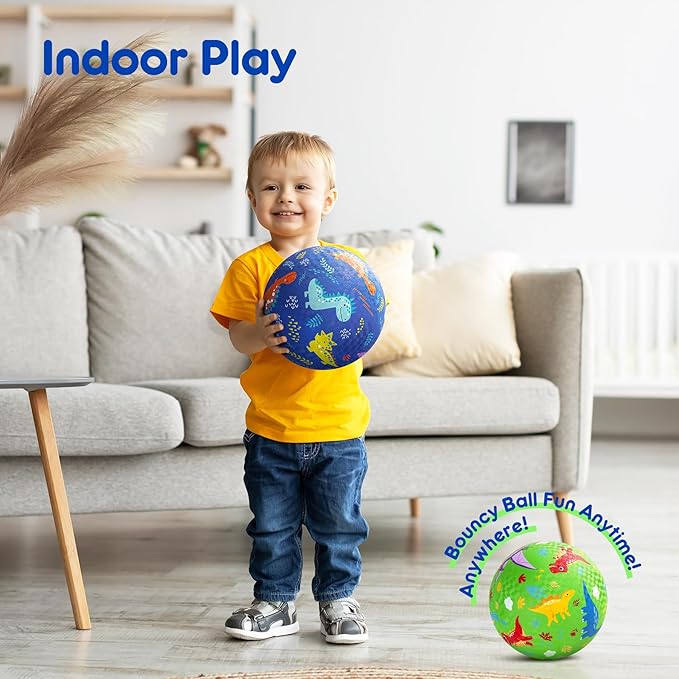 U&C Planet Playground Balls for Toddlers 1-3, 2 Pack 6 inch 8.5 inch Kickball for Kids Outdoor Indoor, Catoon Rubber Balls with Pump, Child Gift for Boys Girls 1-3 3-5 5-10