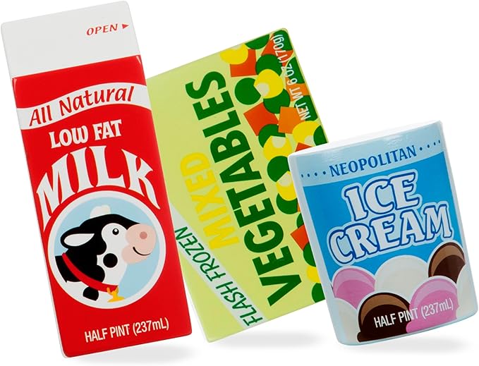 Melissa & Doug Fridge Food Wooden Play Food Set - 9 Pieces Pretend Play Kitchen Accessories, For Kids Kitchen, Wooden Grocery Sets For Kids Ages 3+