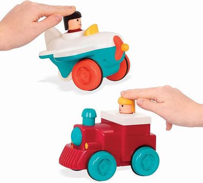 Battat – Wind-Up Vehicles – Pull-Back Cars – Toy Plane & Train Combo – Cause-And-Effect Toys – 18 Months + – Pump And Go Airplane + Pump And Go Train Engine