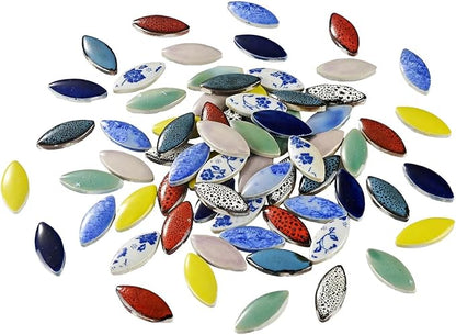 70 Pieces Petal Mosaic Tiles Ceramic Tiles, Bulk Stained Ceramic Pieces Supplies, Flower Leaves Mosaic Ceramics Mosaic Pieces Kit for DIY Crafts Plates Picture Frames Home Decorations - Light Blue