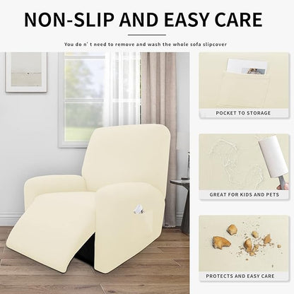 Easy-Going 100% Dual Waterproof Recliner Cover Stretch Soft Couch Cover for Dogs, Sofa Slipcover for Recliner Couch Leakproof Furniture Protector for Kids, Pets Ivory
